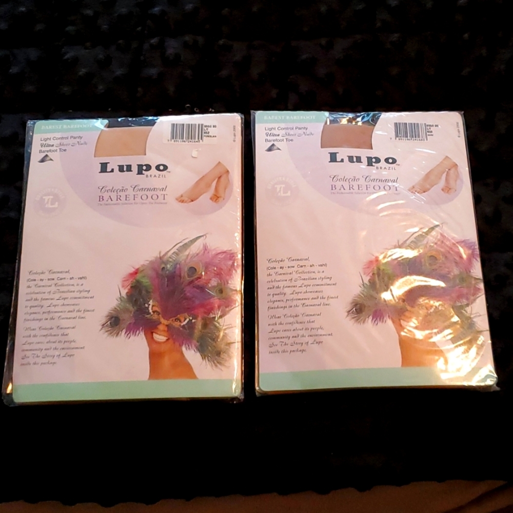 2-LUPO BRAZIL Light Control Panty hose barefoot Toe porcelain & Bare NWT L/T